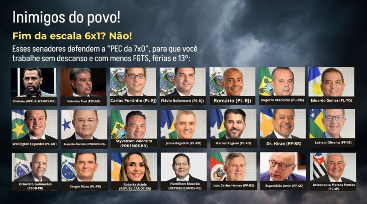 Imagem conteúdo - PEC da 7x0: quem são os senadores que querem aumentar a jornada e reduzir direitos
