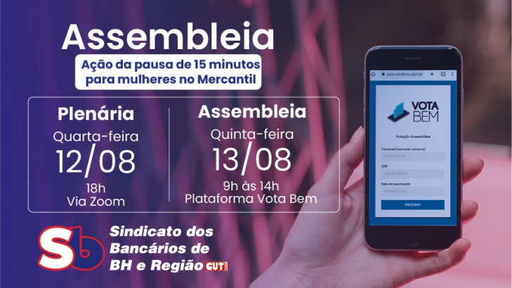 Imagem conteúdo - Bancárias do Mercantil realizam Plenária e Assembleia sobre acordo na ação da pausa de 15 minutos