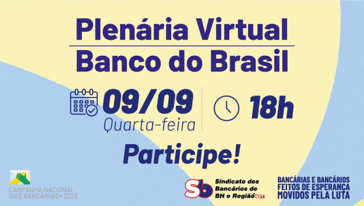Imagem conteúdo - Sindicato promove Plenária Virtual de bancárias e bancários do BB nesta quarta-feira, 9