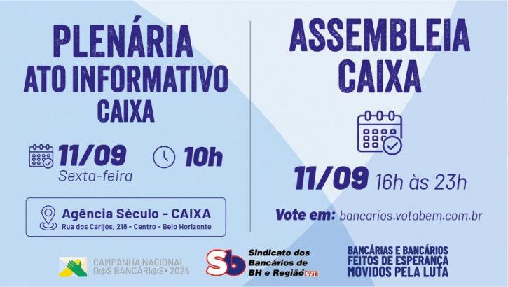Imagem conteúdo - Sindicato realiza Assembleia precedida de Plenária sobre proposta da Caixa nesta sexta-feira, 11