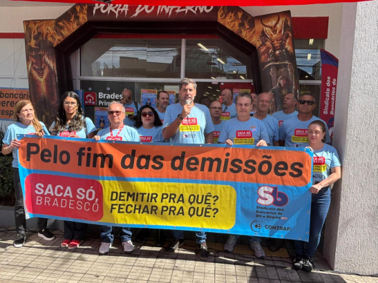 Imagem conteúdo - Sindicato promove ato contra fechamento de agências em Dia Nacional de Luta dos funcionários do Bradesco